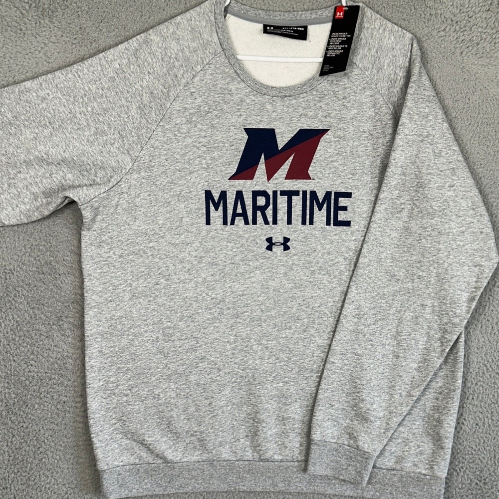 NEW Under Armour Sweatshirt Mens 2XL Grey Maritime Academy Rival Pullover Logo
